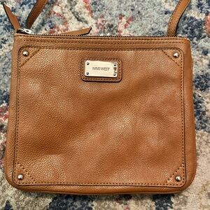 Nine West Caramel Brown Leather Crossbody with Silver Hardware